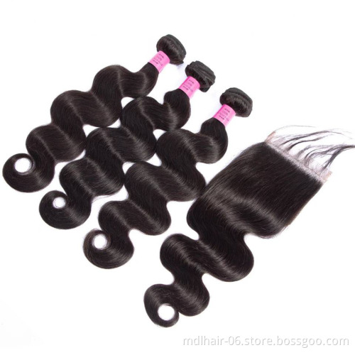 10A  Curticle Aligned Unprocessed Human Hair Body Wave Human Hair Extension  Bundles With Closure